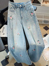 Rhinestone Studded Flower Embroidered Jeans