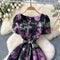 Courtly Puffy Sleeve Jacquard Floral Dress