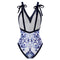 Blue-and-white Floral One-piece Swimsuit