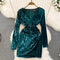 V-neck Sequined Patchwork Velvet Dress