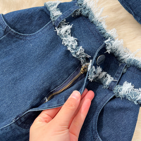 Tank Top & Fringed Skirt Denim 2Pcs