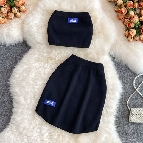 Tube Top&Skirt Chic Knitted 2Pcs
