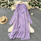 Lapel Cardigan&Slip Dress Knitted 2Pcs