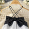 Black Bow White Ruffled Halter Dress
