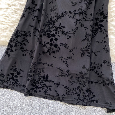 Mesh Cape & Embroidered Black Dress 2Pcs