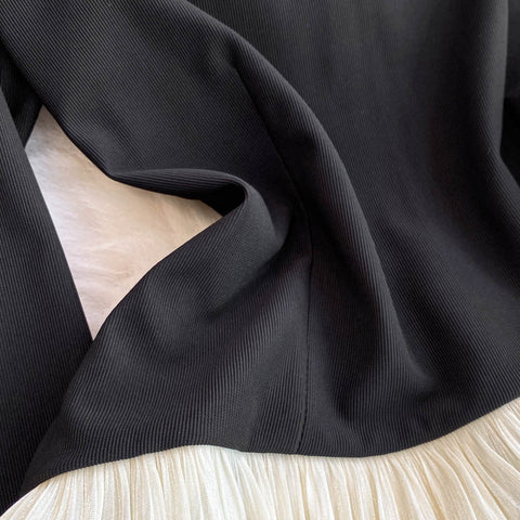 Ruffled Knitwear&Trousers Black 2Pcs