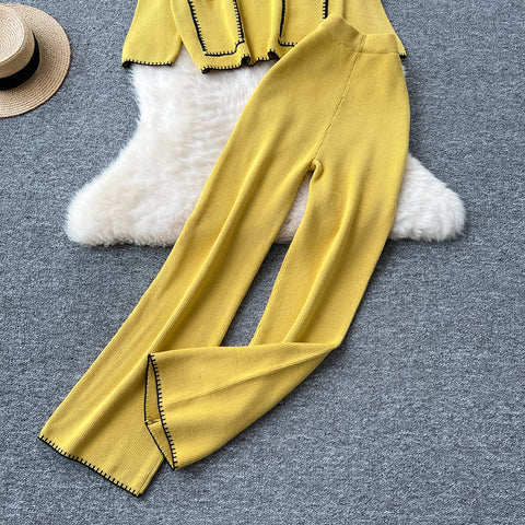 Round-collar Sweater&Trousers 2Pcs