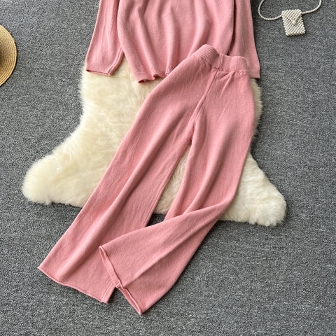 Hooded Sweater&Wide-leg Trousers 2Pcs