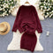 Lace Collar Sweater&Skirt Knitted 2Pcs