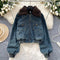 Vintage Furry Lapeled Denim Jacket