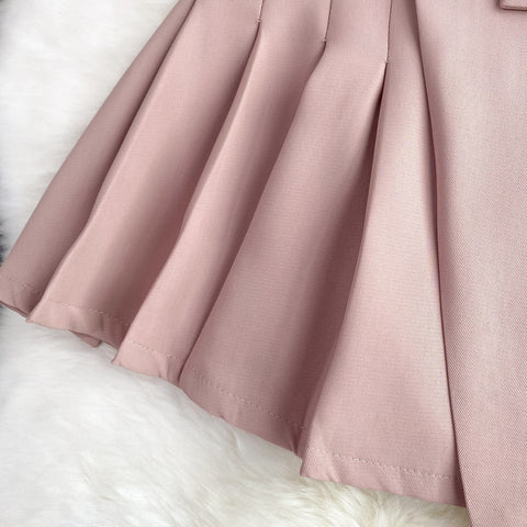 V-neck Blazer&Pleated Skirt 2Pcs