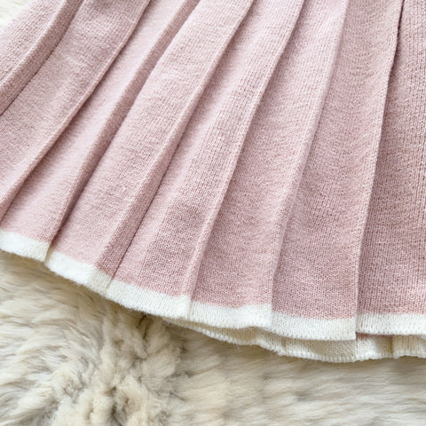 Lace-trim Cardigan&Skirt Plaid 2Pcs