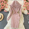 Hooded Striped Elastic Knitted Dress