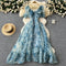 Puffy Sleeve Printed Organza Dress