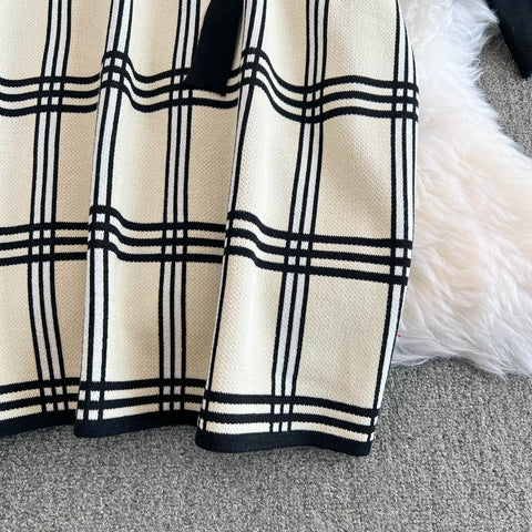 Plaid Knitted Patchwork Drawstring Dress