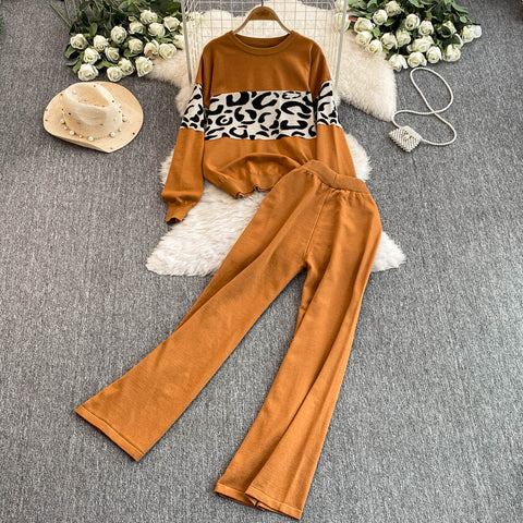 Jacquard Sweater&Trousers Knitted 2Pcs