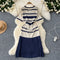 V-neck Striped Patchwork Knitted Dress