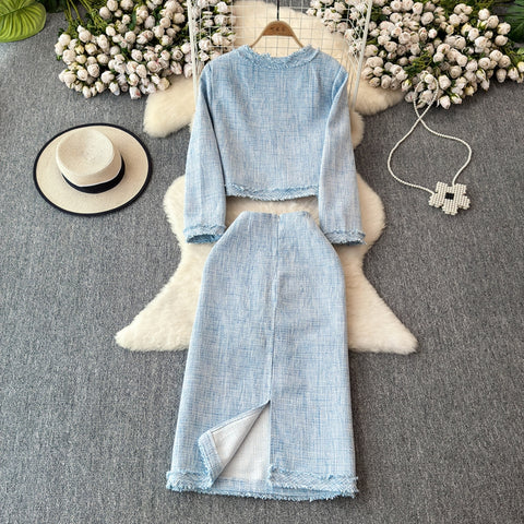 Blazer&Half-body Skirt Tweed 2Pcs