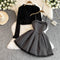 Black Shawl&Pleated Slip Dress 2Pcs