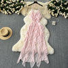 Irregular Design Ruffled Pink Halter Dress