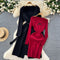 Red Knitted Dress&Lace-up Cardigan 2Pcs