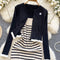 Ruffled Cardigan&Striped Slip Dress 2Pcs