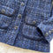 Premium Round Collar Tweed Blue Blazer