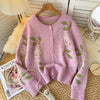 Round Collar Floral Embroidered Cardigan