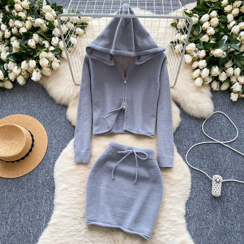 Zipped Hoodie&Skirt Casual 2Pcs
