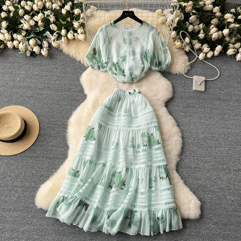 Top&Half-body Skirt Floral 2Pcs