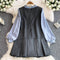 Pleated Vest Dress&Bottoming Shirt 2Pcs