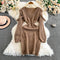 Ruffled Patchwork Khaki Knitted Dress