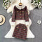 Lace Trim Cardigan&Skirt Plaid 2Pcs