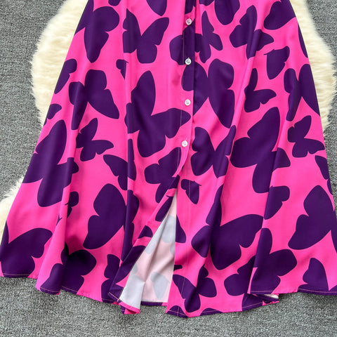 Niche Ruffled Printed Shirt Dress