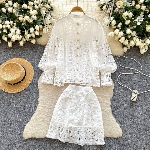 Crochet Shirt & Vest & Shorts 3Pcs