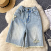 Vintage Ripped Fifth Denim Shorts