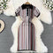 Polo Collar Colorful Stripe Knitted Dress