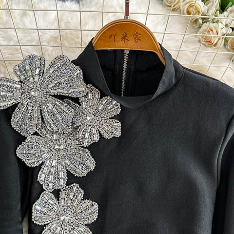 Rhinestone Studded Sweater&Skirt 2Pcs