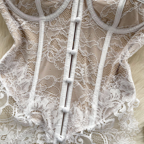 French Style Strapless Embroidered Top