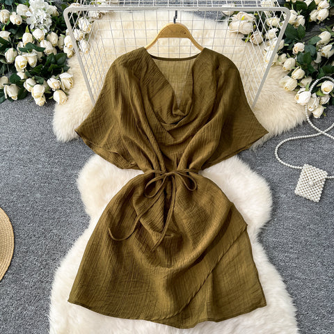 Draped Neckline Top & Wide-leg Trousers 2Pcs