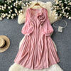 3D Flower Pleated Pink Dress