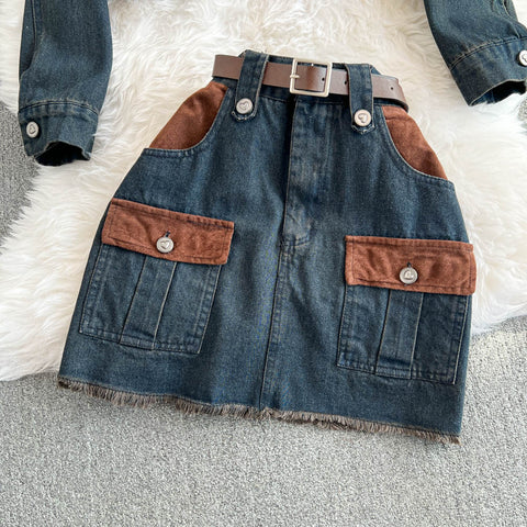 Chic Jacket&Skirt Denim 2Pcs Set