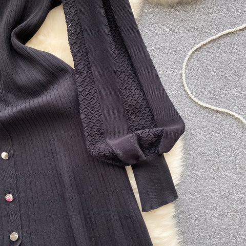 Doll Collar Black Knitted Shirt Dress