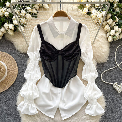 Satin Fishtail Camisole & White Shirt 2Pcs