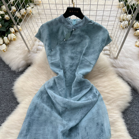 Patchwork Pleated Fishtail Cheongsam Dress