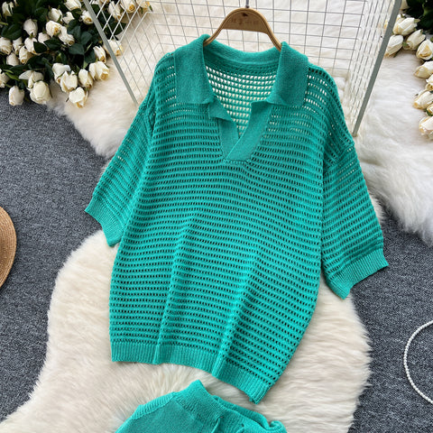 Oversized Knitwear&Shorts Casual 2Pcs