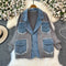 Faux Two-pieces Denim Patchwork Cardigan