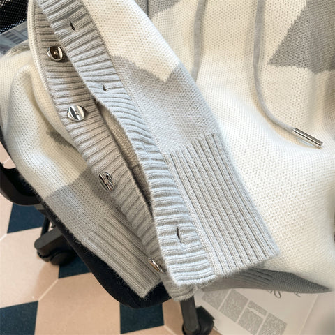 Faux Two-pieces Patchwork Hooded Knitwear