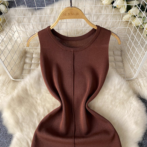 Crew Neck Slim-fit Knitted Dress