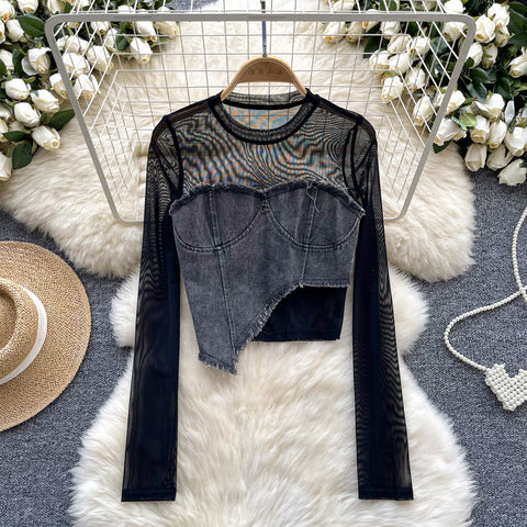 Irregular Design Patchwork Denim Top